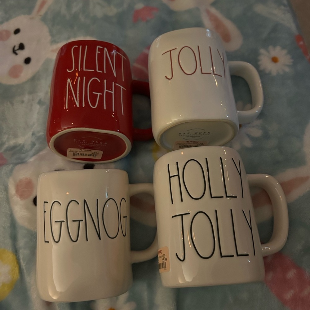 NEW Rae Dunn Holiday Mug Set - Red and White